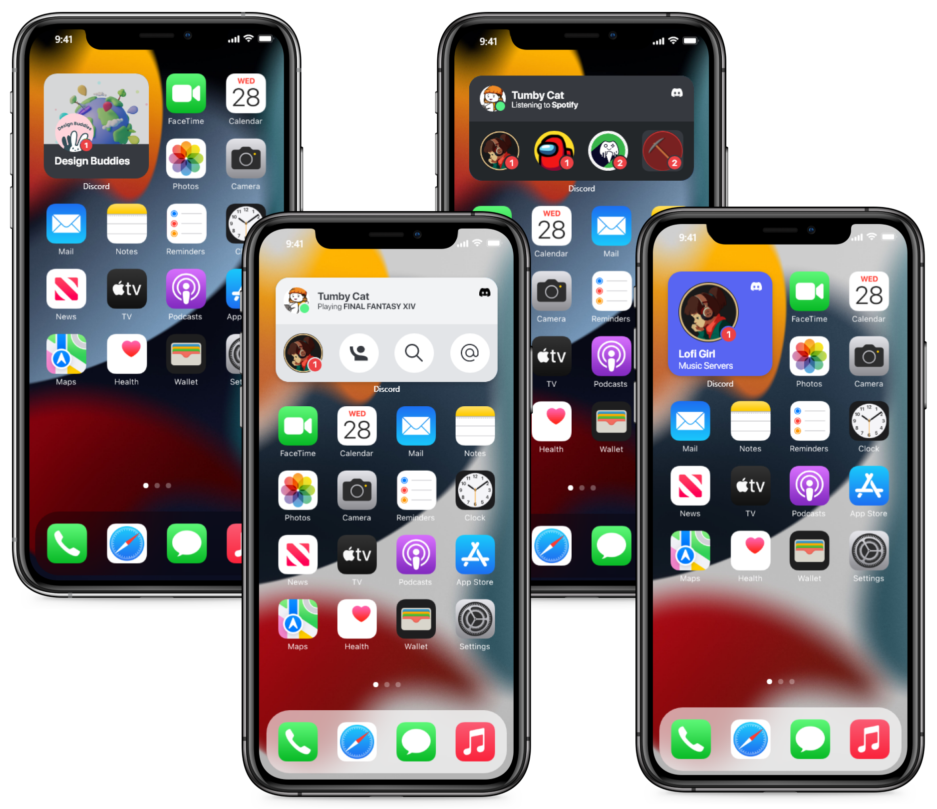 Discord iOS widget concepts across multiple sizes
