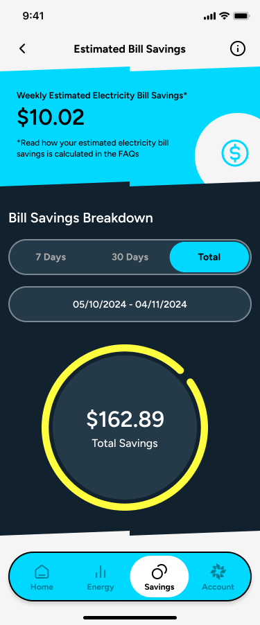 Enreal estimated bill savings breakdown mapped to electricity bill language