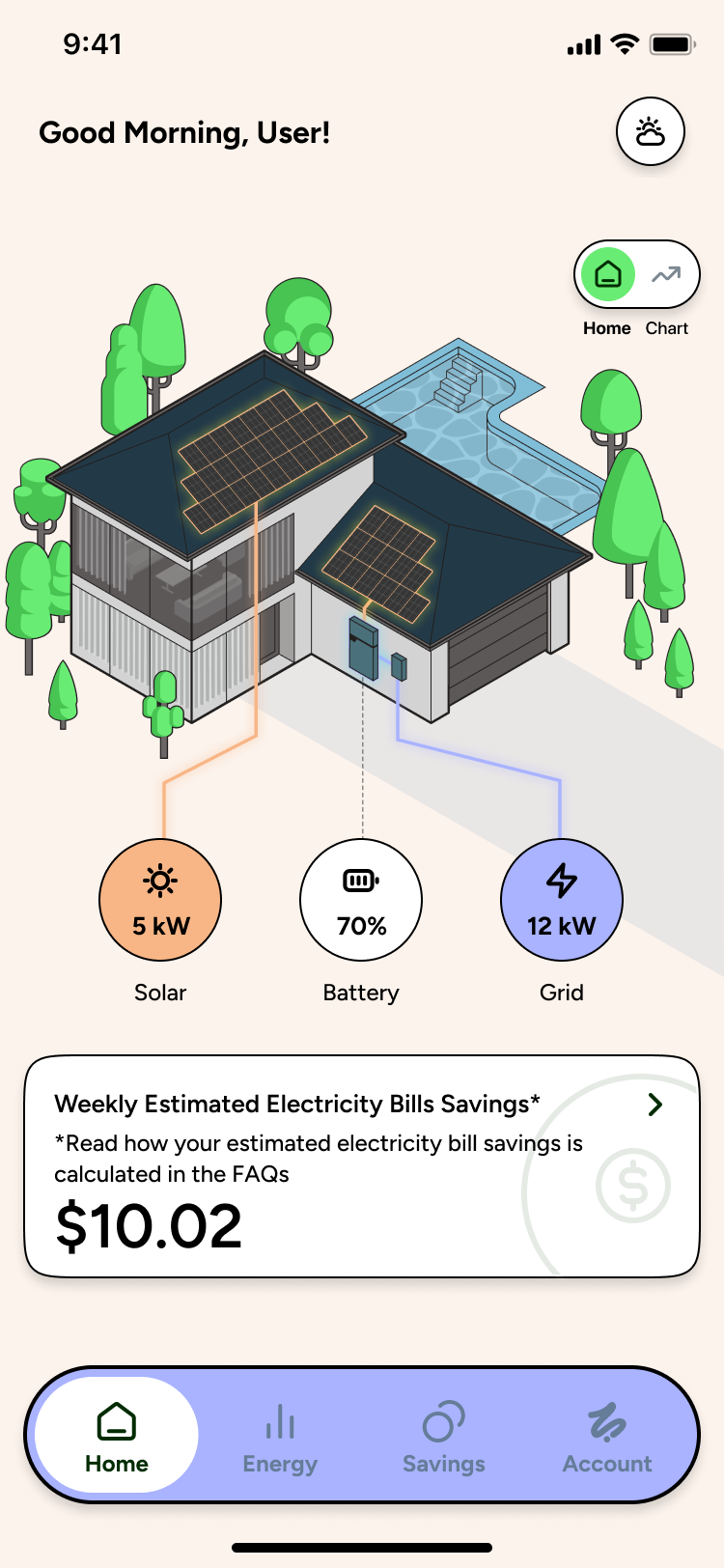 Zelora home screen with warm Bunnings brand palette